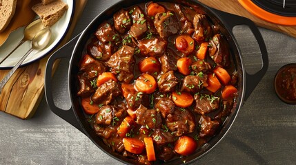 The hearty blend of carrots and succulent beef brisket in a comforting casserole dish