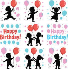 Children celebrating with balloons and stars birthday celebration