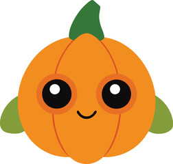 Fat Pumpkin Head with Leafy Ear Flaps – Glowing Kawaii Vector