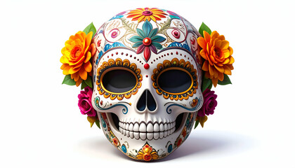 Sugar Skull with Dia de Muertos, and floral.