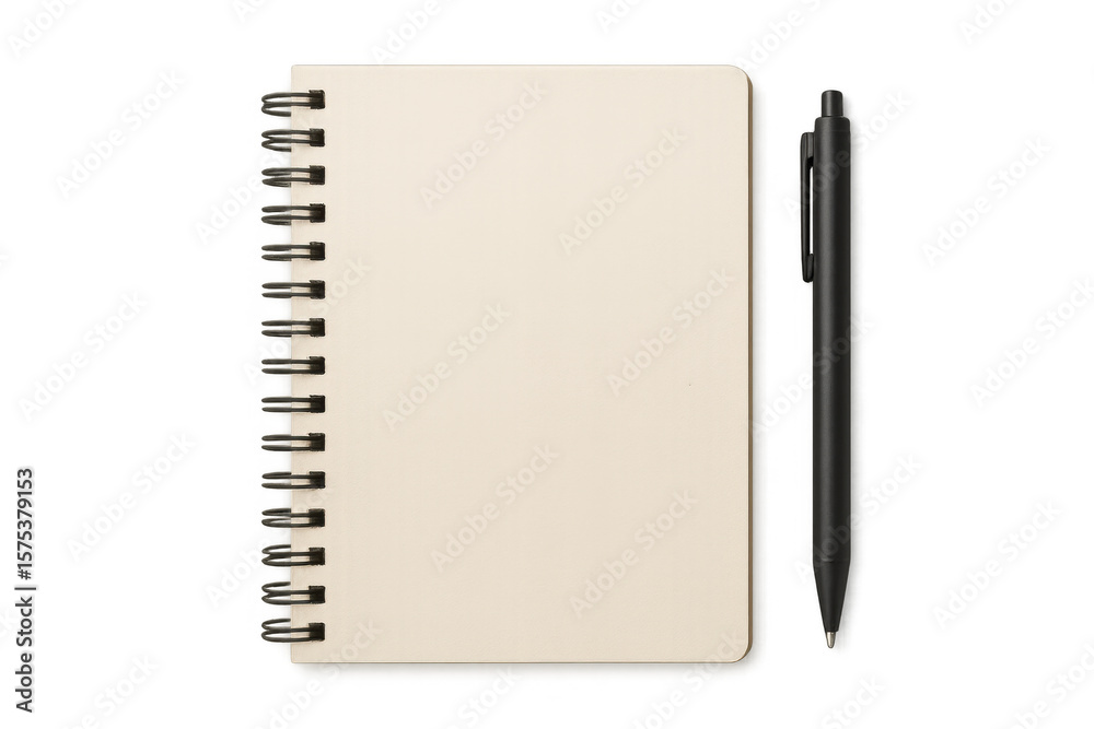 Poster notebook with blank pages and pen on transparent background, ideal for showcasing designs or adding 