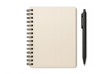 Notebook with blank pages and pen on transparent background, ideal for showcasing designs or adding text