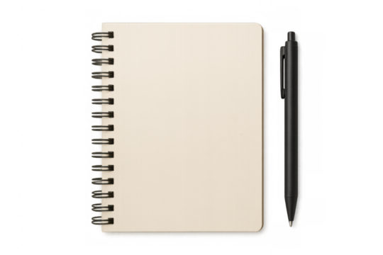 Notebook with blank pages and pen on transparent background, ideal for showcasing designs or adding text