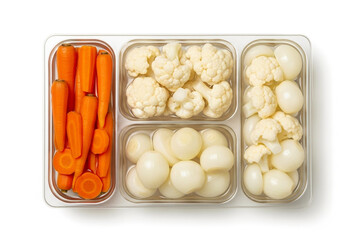 Fresh Vegetable Platter with Carrots, Cauliflower, and Onions – White Background
