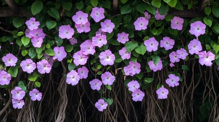 Vibrant Purple Flowers Cascading from Wooden Structure
