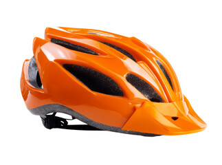 Bright orange bicycle helmet safety gear sport cycling head protection, On Transparent Background, Png