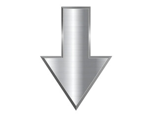 Firefly_A sleek, three-dimensional arrow in a bright purple hue, rendered with smooth curves - Firefly_A contemporary brushed metal arrow pointing downwards, depicted with a glossy, reflec