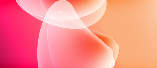 Abstract gradients blend pink, orange hues. Soft curves create flowing, luminous shapes. Minimalist design evokes warmth, serenity.