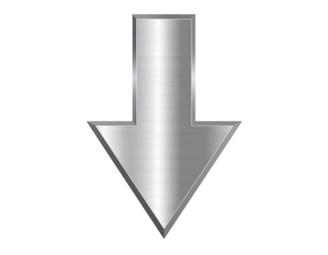 Firefly_A sleek, three-dimensional arrow in a bright purple hue, rendered with smooth curves - Firefly_A contemporary brushed metal arrow pointing downwards, depicted with a glossy, reflec