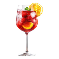 Raspberry rose sangria cocktail isolated on transparent background