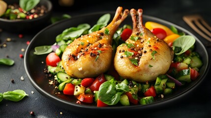 Roasted Chicken Legs with Vibrant Summer Vegetable Salad