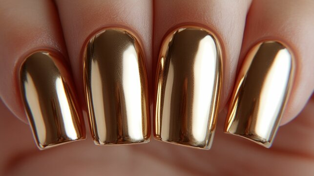 Close-up of hands with golden metallic nails