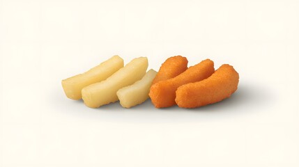 Crispy Fried Potato Wedges and Breaded Fish Sticks