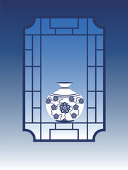 Eastern classical porcelain window scenery placed by the window