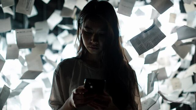 individuals grappling with smartphone addiction, recounting their struggles, setbacks. paper falling on background.