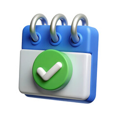 3d realistic calendar icon with check mark isolated on transparent background