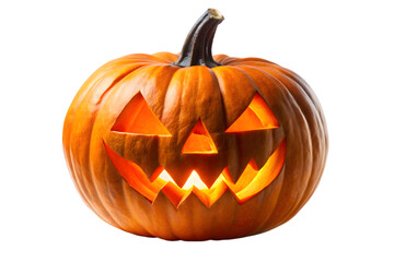 Classic Carved Halloween Pumpkin with Glowing Face on Transparent Background