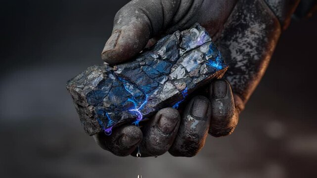 Hand Squeezing Rare Earth Minerals Symbolizing a Resource War