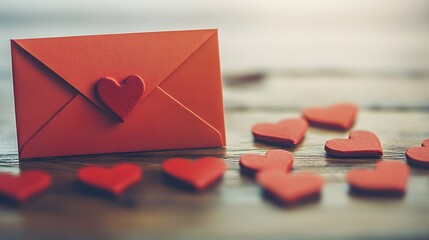 Romantic Red Envelope with Wooden Hearts Valentine's Day