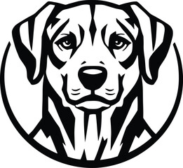 Stylized Dog Head Logo Vector Featuring Black and White Geometric Illustration of Pointed-Ear Canine Within Circular Emblem for Modern Branding, Pet Identity, and Minimalist-Themed Design