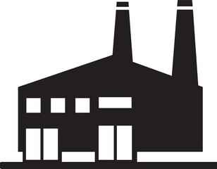 Factory Icon Silhouette in Black | Industrial Building Illustration Vector Format
