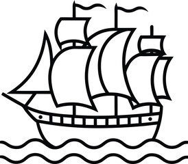 Mayflower ship line art vector illustration nautical sailing vessel