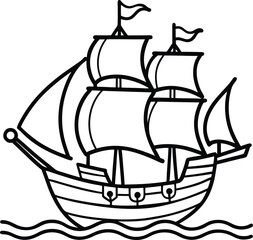 Mayflower ship line art vector illustration sailing vessel