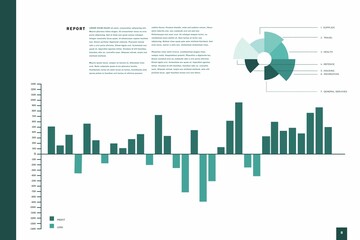 Business interface with graphs and data