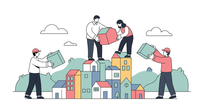 People working together building community structures and creating a better future together - Powered by Adobe