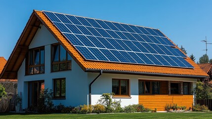 Fototapeta premium Home with solar panels on a tiled roof