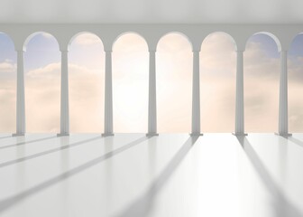 Digitally generated bright room with columns