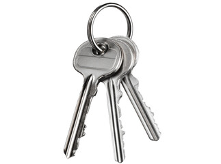 Three silver keys on a keyring isolated on black background, On Transparent Background, Png