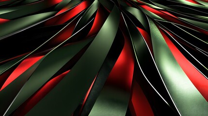 Abstract Red Green Metallic Ribbons Swirling Design