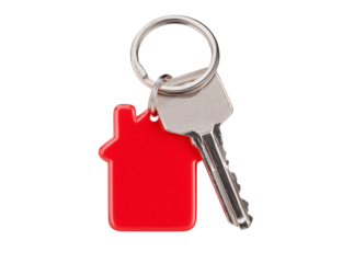 Red house keyring with keys home ownership new home real estate, On Transparent Background, Png