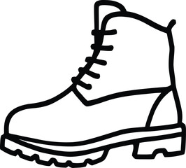 Sturdy Work Boot Illustration Featuring Rugged Sole, Tall Shaft, and Laced Design in Black and White Line Art
