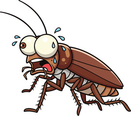 Funny cartoon cockroach character, scared insect illustration, shocked bug vector, humorous pest design, emotional reaction, comic style artwork, vector clipart