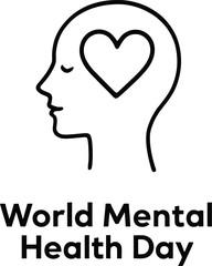 World Mental Health Day Awareness Poster Featuring Human Profile Silhouette with Heart Symbol and Typography