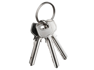 Three silver keys on a keyring isolated on black background, On Transparent Background, Png