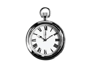 Elegant silver pocket watch isolated on black background timepiece, On Transparent Background, Png