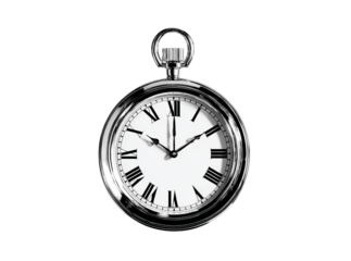 Elegant silver pocket watch isolated on black background timepiece, On Transparent Background, Png