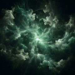 Obraz premium Mystical Green Cosmic Nebula in Deep Space