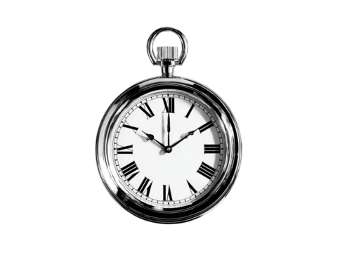 Elegant silver pocket watch isolated on black background timepiece, On Transparent Background, Png