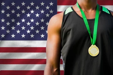 Poster Midsection of medalist against American Flag