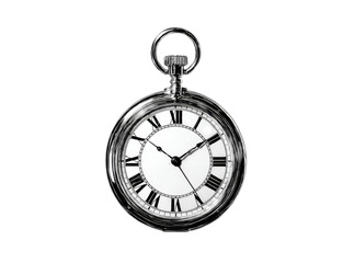 Elegant silver pocket watch timepiece classic design, On Transparent Background, Png