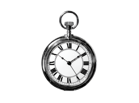 Elegant silver pocket watch timepiece classic design, On Transparent Background, Png