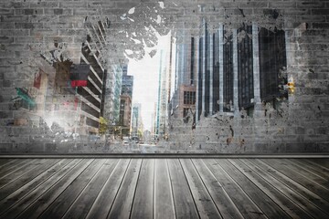 Splash on wall revealing city