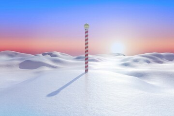 Snowy land scape with pole