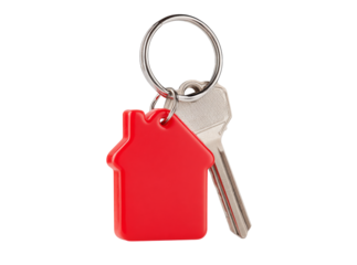 Red house keyring with keys isolated on black background, On Transparent Background, Png