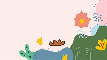 Abstract pastel colored design with shapes and flowers perfect for greeting cards, social media posts, branding materials, and web backgrounds.