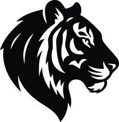 Obraz premium Majestic Tiger Head Powerful Black and White Vector Illustration